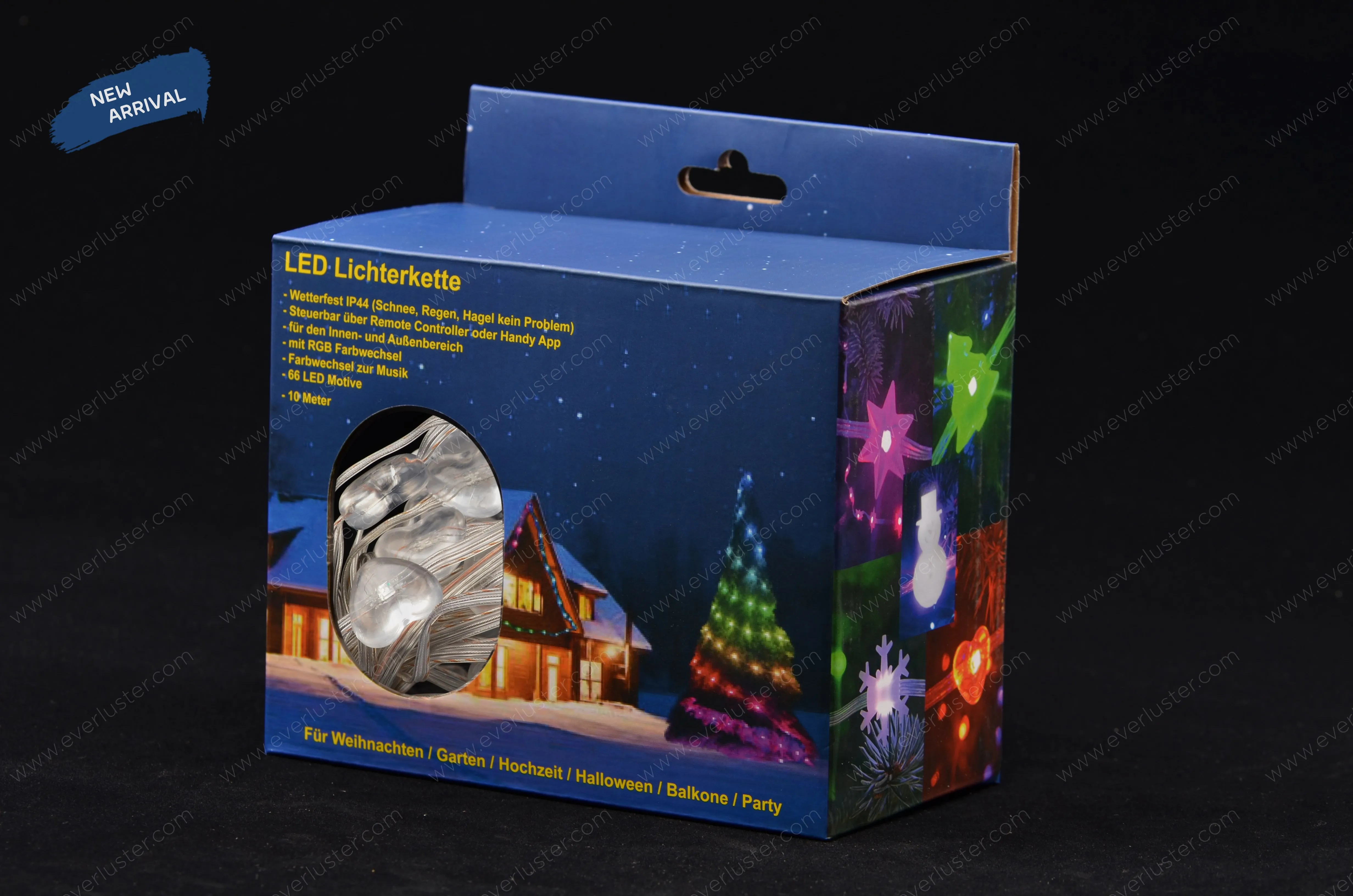 Transparent IP44 outdoor string lights for christmas and house decorating.